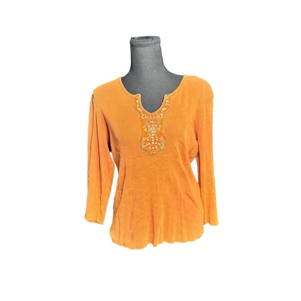 Natural Reflections Boho Ribbed Top L Embroidered Pearl Y2K Fairycore S17